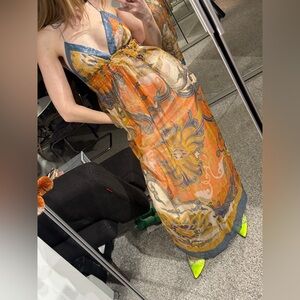 FOLEY DRESS SILK  METALLIC FABRIC ORANGE SIZE XS